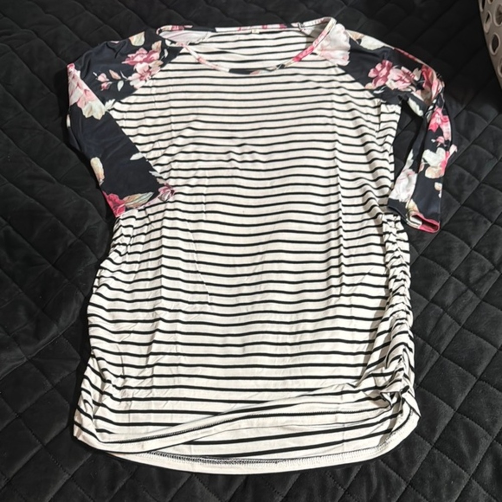 Floral Sleeve Striped Women's Top